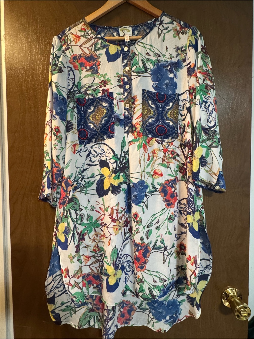 fig and flower Multicolor Floral Button-Front Tunic
